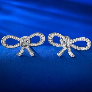 Elegant 925 Sterling Silver Bowknot Stud Earrings For Women Small Rhinestone Pave Bow Earrings French Style Delicate Jewelry
