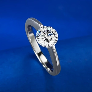 Classic 925 sterling silver solitaire engagement ring with a round cut sparkling gemstone