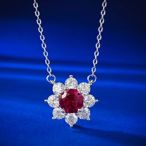 Collana con Pendente a Fiore Rosso in Argento Sterling S925 da Donna Eleganti Gioielli a Girasole con Strass Accessori Quotidiani