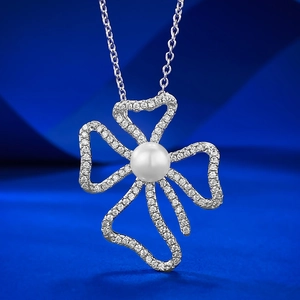 925 Sterling Silver Natural Artificial Pearl Pendant Necklace Four Leaf Clover Bowknot Zirconia Inlaid Luxury Jewelry For Women