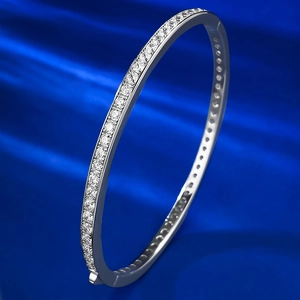 925 Sterling Silver Pavé Rhinestone Bangle For Women Elegant Single Row Full Diamond Bracelet Fashion Exquisite Minimalist Jewelry