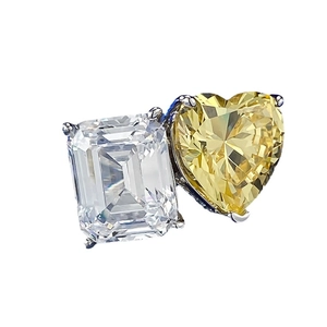 Elegante anello Toi et Moi in argento S925 con diamante simulato taglio smeraldo e cuore