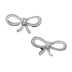 Elegant S925 sterling silver bow knot stud earrings with shimmering clear cubic zirconia