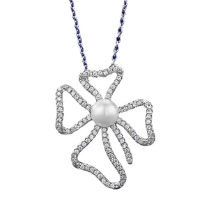Elegant 925 sterling silver necklace with 8mm natural pearl and clover pendant