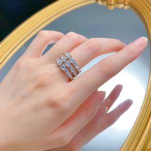 Luxury 925 sterling silver triple row diamond open ring for women on mirror