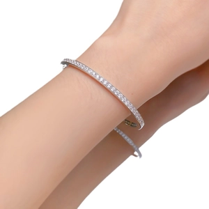 Minimalist S925 sterling silver thin bracelet with sparkling round-cut cubic zirconia stones