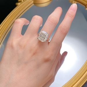 Luxury 6-carat cushion cut high carbon diamond ring in S925 sterling silver on finger