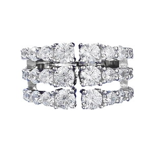 Luxury 925 sterling silver triple row diamond open ring with sparkling round zircons