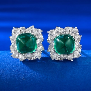 Orecchini a Bottone in Argento Sterling 925 Vintage Quadrati Verde Smeraldo Zirconia per Donna Niche Design Regalo Gioielli