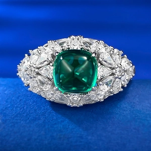 Vintage Luxury 925 Sterling Silver Emerald Look Green Rhinestone Ring For Women Halo Square Cut Geometric Finger Ring Jewelry