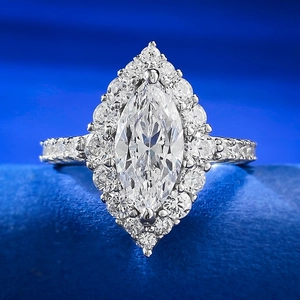 Marquise Cut Halo Ring 925 Sterling Silver Rhinestone Pave Band Wedding Engagement Ring For Women Elegant Jewelry Gift