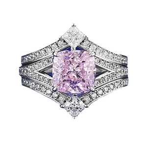 Luxury 925 silver crown ring with a cushion-cut pink gemstone and pavé set diamonds
