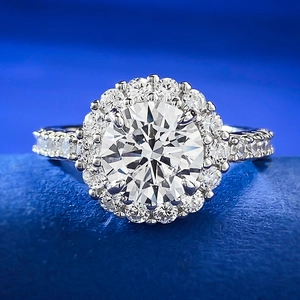 925 Sterling Silver Halo Ring Round Cut Rhinestone Wedding Engagement Ring For Women Elegant Luxury Jewelry