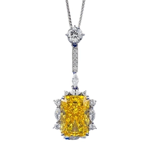 Radiant cut yellow gemstone pendant necklace with marquise diamonds in S925 silver