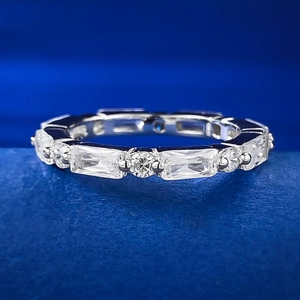 925 Sterling Silver Eternity Ring Baguette Round Cut Zirconia Minimalist Geometric Fashion Commuting Jewelry Ring For Women