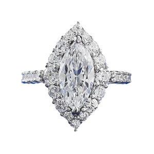 Elegant marquise cut marquise ring with halo diamonds and micro-set pavé silver band