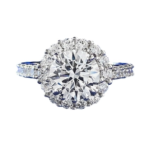 Classic 8mm round cut halo diamond ring in polished white gold plating for women