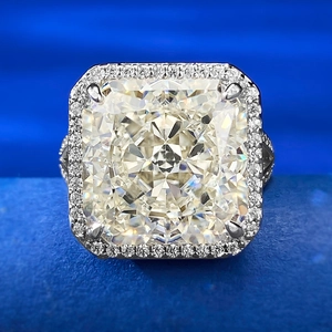 Luxury 925 Sterling Silver Square Cushion Cut Simulated Diamond Engagement Ring Halo Inlaid Rhinestone Wedding Band Women