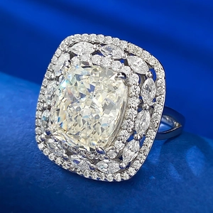 Luxury 5ct cushion cut ring with marquise halo in s925 silver and icy blossom cut stones
