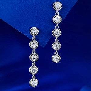 Elegant S925 sterling silver tassel earrings with five round-cut sparkling zircons