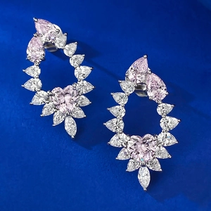 Elegant S925 sterling silver heart-shaped pink diamond earrings with teardrop gemstones