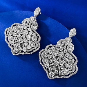 Luxurious S925 silver leaf earrings with hand-set white sparkling diamonds for women