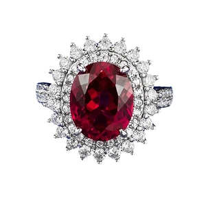 Classic S925 silver halo ring with oval pigeon blood ruby zircon and flower cluster setting
