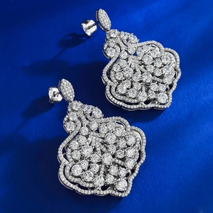 Luxurious S925 silver leaf drop earrings with sparkling pavé-set clear diamonds