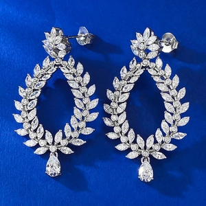 Boucles d'oreilles S925 en argent avec zircons marquise et pendentifs goutte d'eau