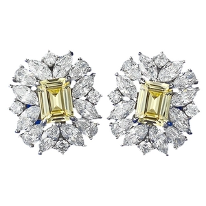 Boucles d'oreilles en argent 925 avec diamant jaune de 6x8mm à taille émeraude