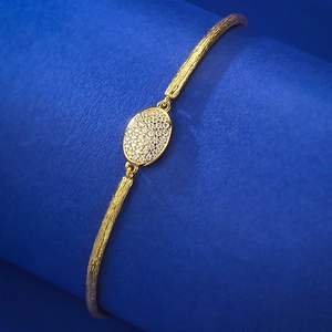 Bohemian 18K gold plated brushed texture bracelet with sparkling crystal oval centerpiece