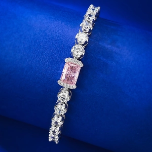 Elegant 925 silver bracelet with ice flower cut pink diamond and pavé setting stones