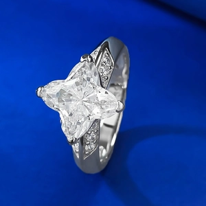 S925 silver ring featuring a large star-cut carbon diamond and pave-set accents