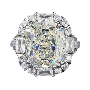 Luxurious cushion-cut white stone engagement ring in S925 silver with halo diamonds