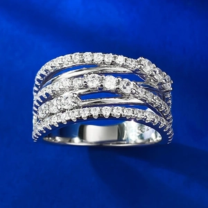S925 sterling silver multi-layer interlocking ring with sparkling pavé zircon stones