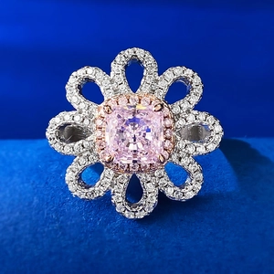 Bague Fleur en Strass Rose en Argent Sterling S925 pour Femmes Élégant Pétale de Camélia Bijoux de Mode Mariage Fête Cadeau