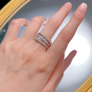 Elegant S925 sterling silver multi-layer wrap ring with pavé set zircon stones