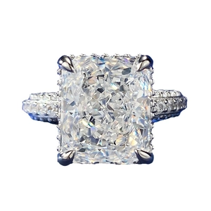 Luxury S925 silver radiant cut carbon diamond ring with pave setting and eagle claw prongs