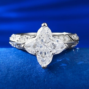 Luxe S925 Argent Sterling Quadrilatère Strass Bague Géométrique Élégant Mariage Bijoux pour Femmes Cadeau