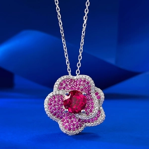 Collier Pendentif Fleur De Rose En Argent Sterling 925 Pour Femme Élégant Incrusté De Strass Rouges Bijoux De Mode