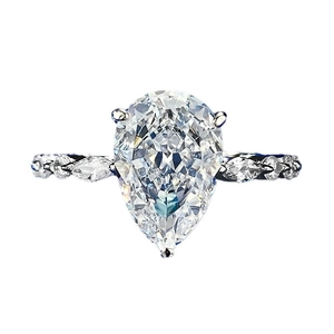 Luxurious S925 silver ring featuring a pear-cut water drop diamond and marquise side stones