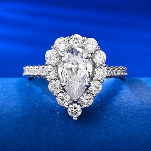 Bague Halo Taille Poire en Argent Sterling 925 pour Femme Goutte d'Eau Scintillante Incrustée de Strass Bijoux de Mode Mariage Cadeau