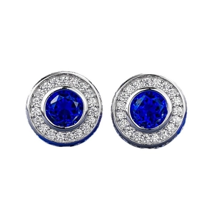 Classic silver-plated earrings featuring a round blue zircon center and halo diamonds