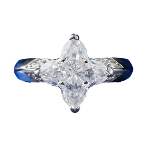 Luxurious S925 silver ring featuring a large star-cut carbon diamond and pavé accents