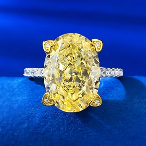 925 Sterling Silver Oval Yellow Rhinestone Ring For Women Heart Prong Radiant Cut Luxurious Wedding Party Jewelry Ring