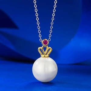 Elegant Artificial Pearl Crown Pendant Necklace With 925 Sterling Silver Chain Red Zircon Inlaid Luxury Jewelry For Women