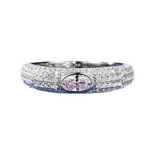 Bague élégante en argent S925 avec diamant rose ovale et pavage luxueux de petits cristaux