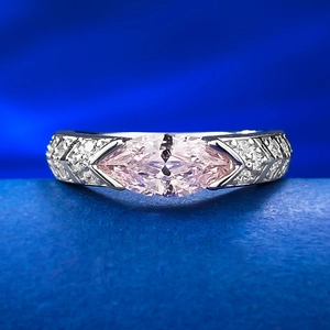 S925 Sterling Silver Marquise Cut Pink White Rhinestone Ring For Women Minimalist INS Style Delicate Finger Jewelry Accessory