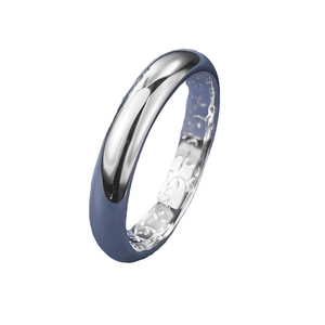 Bague moderne en argent S925 avec émail bleu et finition intérieure martelée élégante