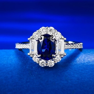 Luxurious 925 Sterling Silver Oval Gemstone Ring For Women Inlaid Rhinestone Fashion Commuting Daily Finger Ring Jewelry
